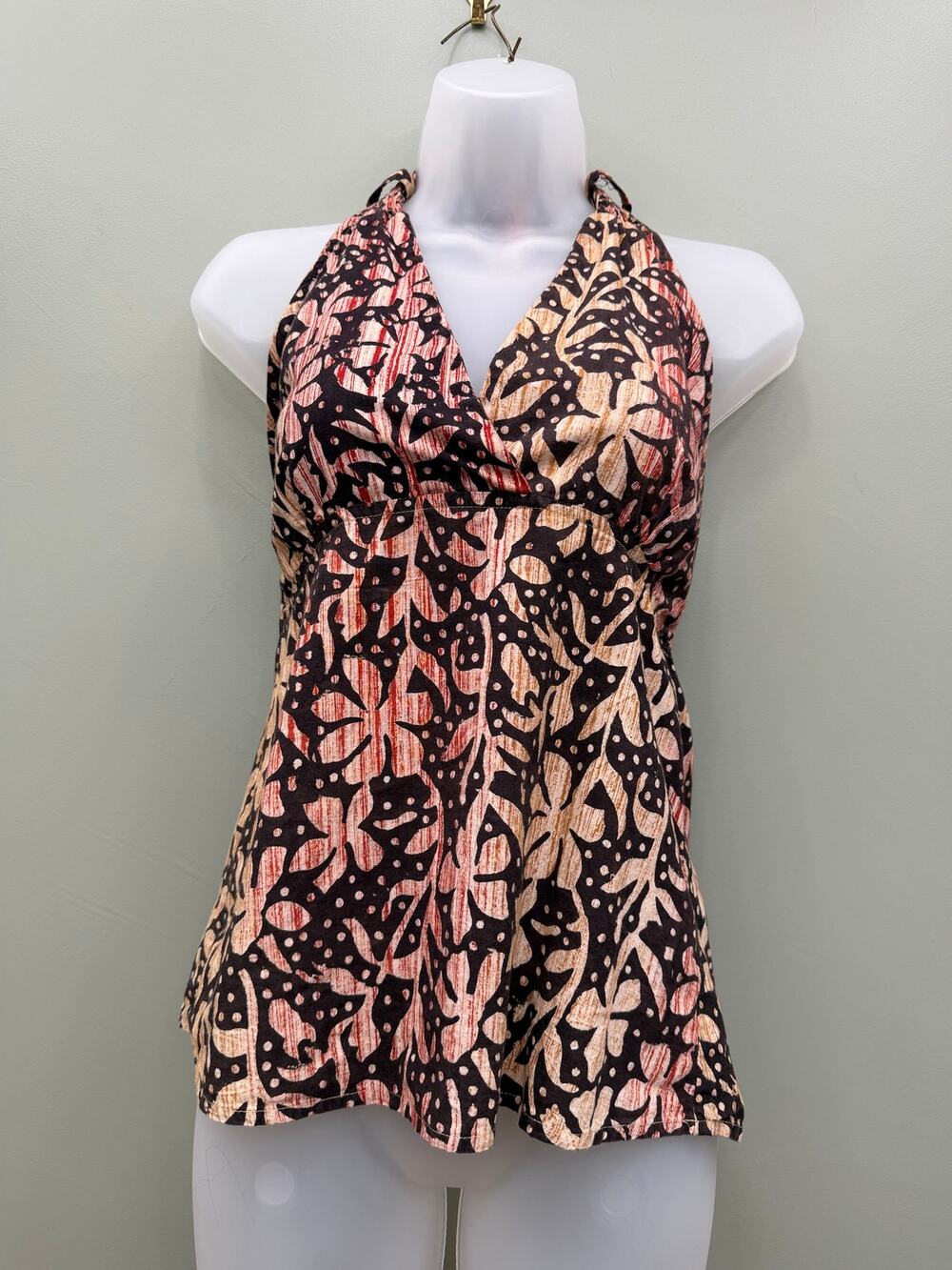 Blue Sky Fair Trade Halter Top S 100% Cotton Floral Boho Babydoll Y2K